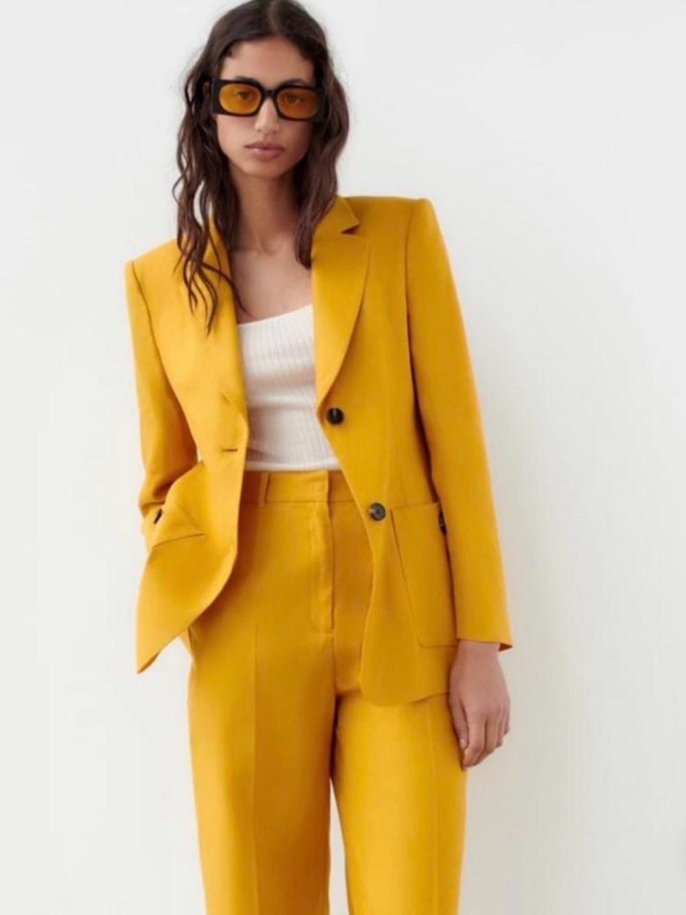 NWT ZARA mustard yellow linen blazer Size L